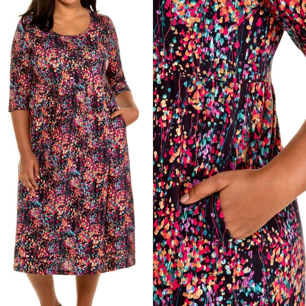 Ulla Popken Raining Empire Waist Cotton Pocket Jersey Dress sz 12 NWT‎ $70
